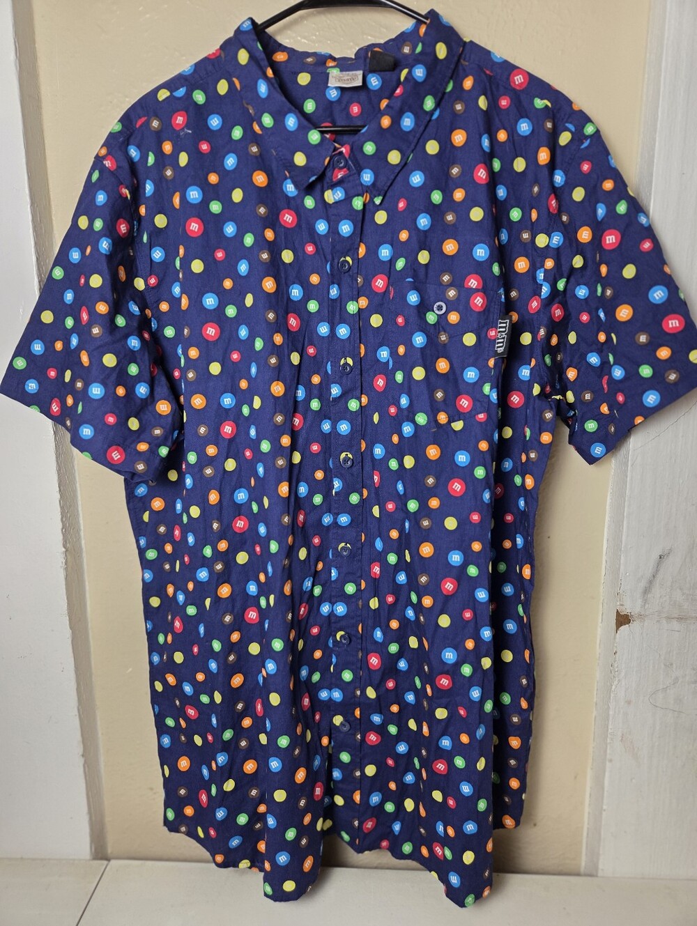 M&Ms Brand Button Up Novelty Shirt 3XL Blue Party Birthday Colors Candy